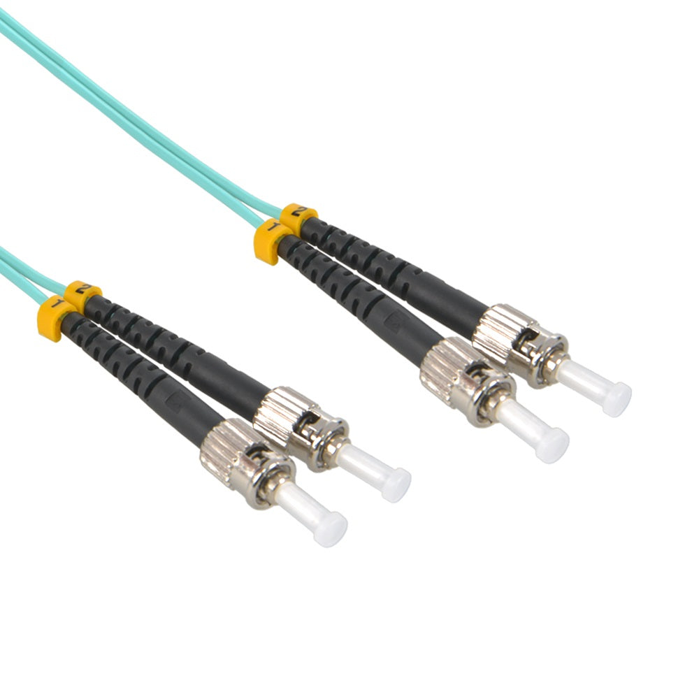 ST/UPC-ST/UPC OM3 Multimode Duplex OFNR 2.0mm Aqua Fiber Optic Patch Cable ST/UPC-ST/UPC OM3 Multimode Duplex OFNR 2.0mm Aqua Fiber Optic Patch Cable
